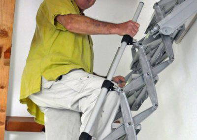 Elite Vertical Loft Ladder fitted within wall hatch of New Build home. Premier Loft Ladders