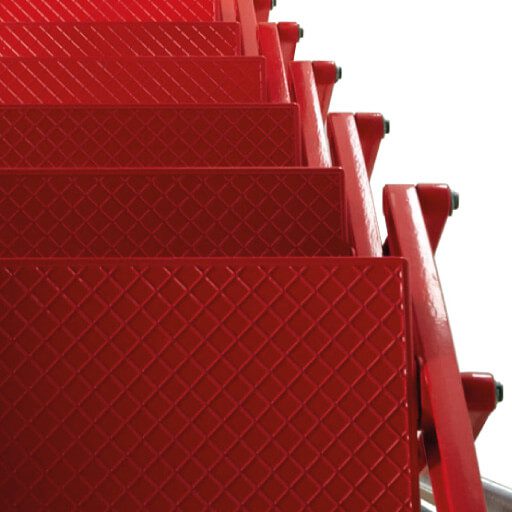 Supreme loft ladder treads in red powder coat. Premier Loft Ladders