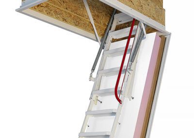 Klimatec 160 passivhaus loft ladder. Highly insulated, airtight and fire rated hatch. High strength steel folding ladder.