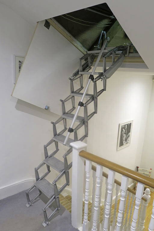Loft ladder for sloping loft hatch. Elite Vertical loft ladder from Premier Loft Ladders Loft ladder for sloping loft hatch. Elite Vertical loft ladder from Premier Loft Ladders