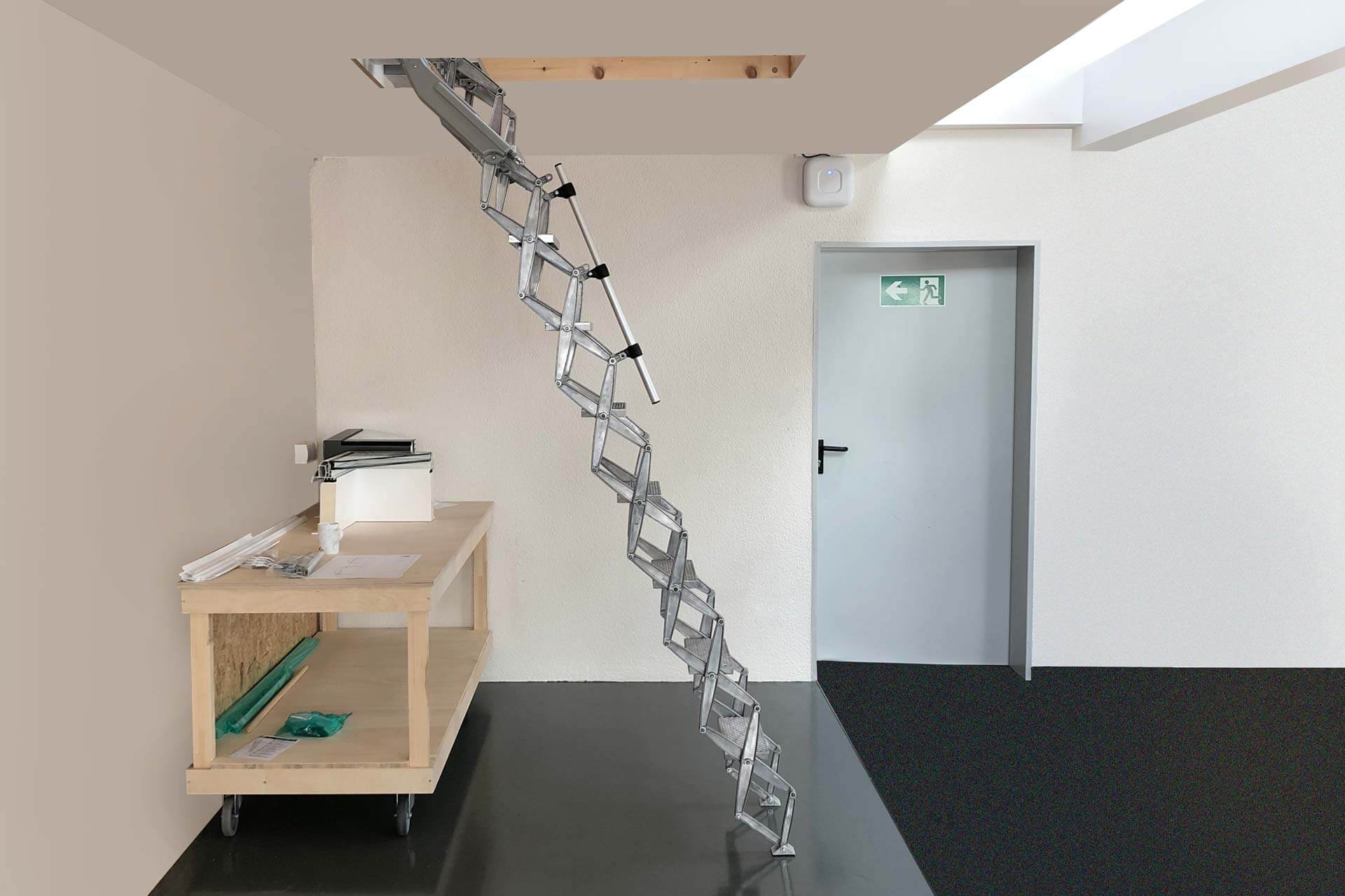 Elite Loft Ladder providing access to valuable storage space in a studio. Premier Loft Ladders Elite Loft Ladder providing access to valuable storage space in a studio. Premier Loft Ladders