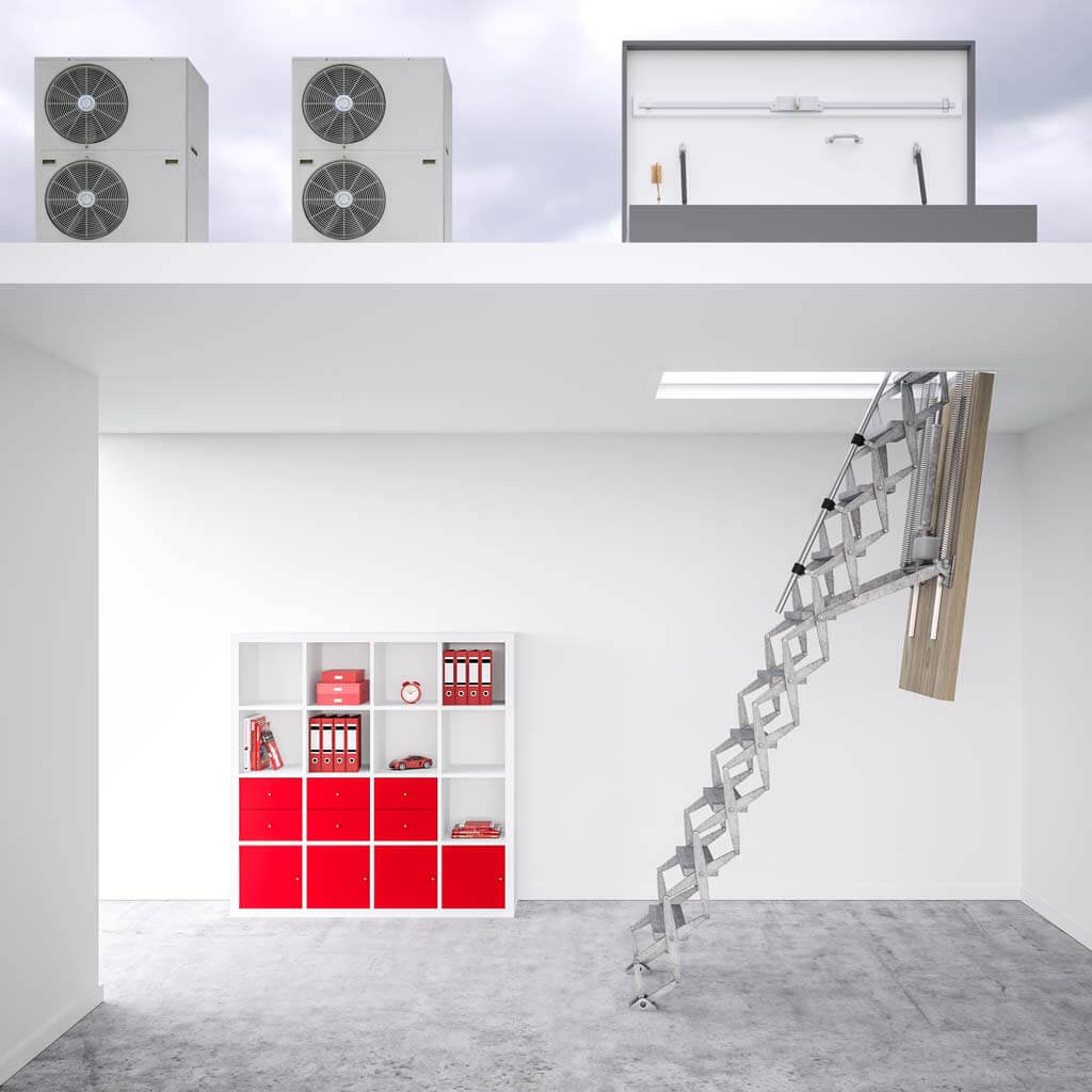 Supremeelectric ladder with flat roof access hatch. Supreme electric ladder with flat roof access hatch.