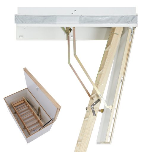 Pull-down loft ladder with upper hatch for superb thermal insulation
