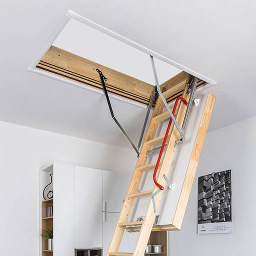 LWT Wooden Loft Ladder LWT wooden loft ladder installed in bedroom. Insulated hatch with airtight seal.