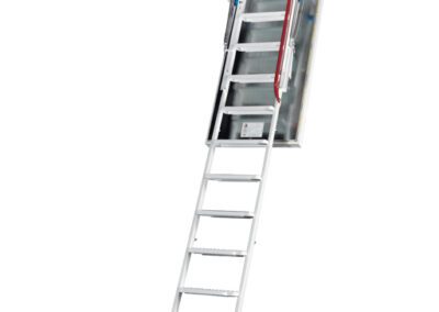 Eurostep loft ladder. 3-part folding steel loft ladder with fire-rated hatch