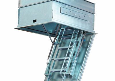 Eurostep fire-rated steel loft ladder. Galvanised steel finish for corrosion resistance.