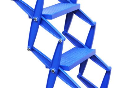 Aluminium retractable concertina ladder in RAL 5005 Signal Blue powder coat finish