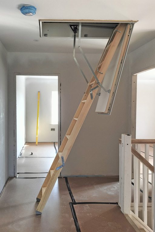 Designo loft ladder fitted within new build home to access solar inverter. Premier Loft Ladders case study Designo loft ladder fitted within new build home to access solar inverter. Premier Loft Ladders case study