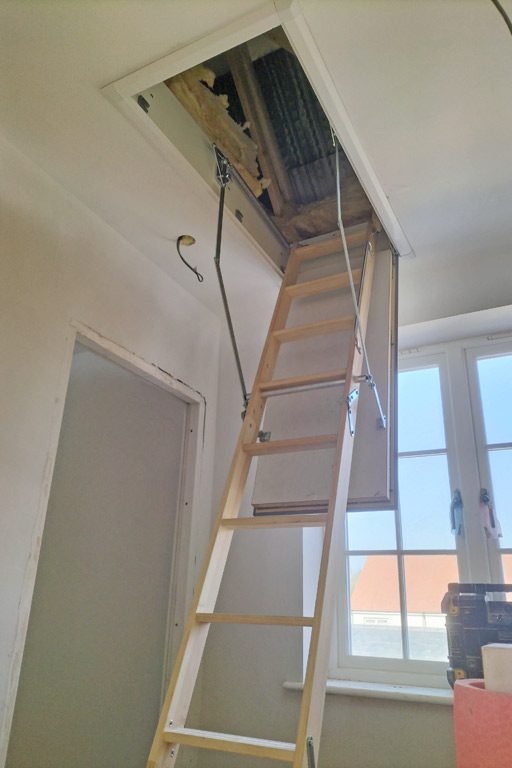 Designo timber loft ladder installed in a new-build home by Shingler Construction in a Shropshire village
