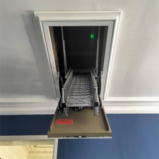 Automatic fire-rated loft ladder. Steel hatch and aluminium ladder. Automatic fire-rated loft ladder. Steel hatch and aluminium ladder.