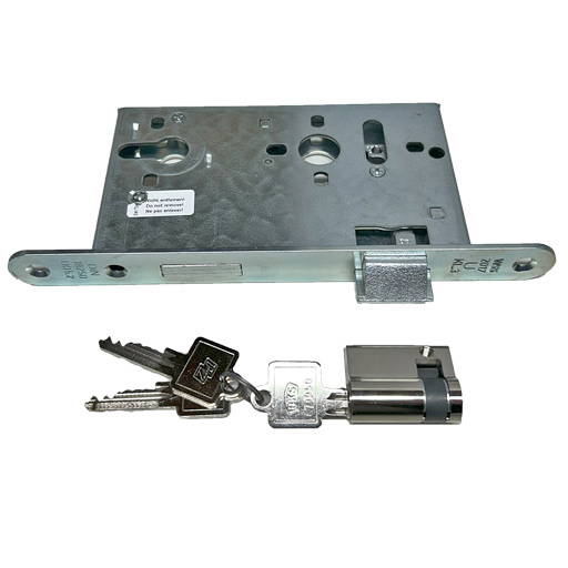 Security lock for fire-rated steel hatches. Euro profile cylinder lock.